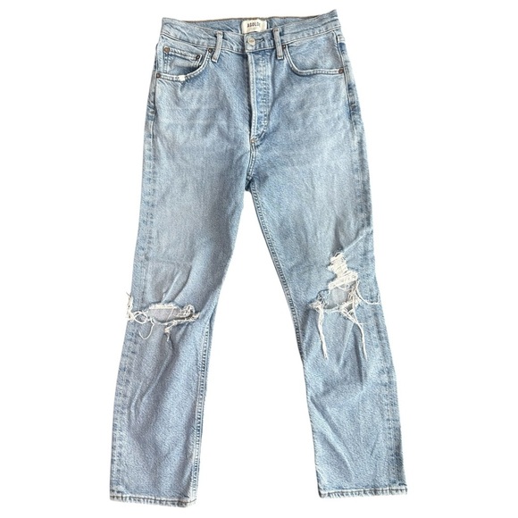 Agolde Riley Straight Leg Cropped High Rise Jeans Distressed Light Wash Size 26